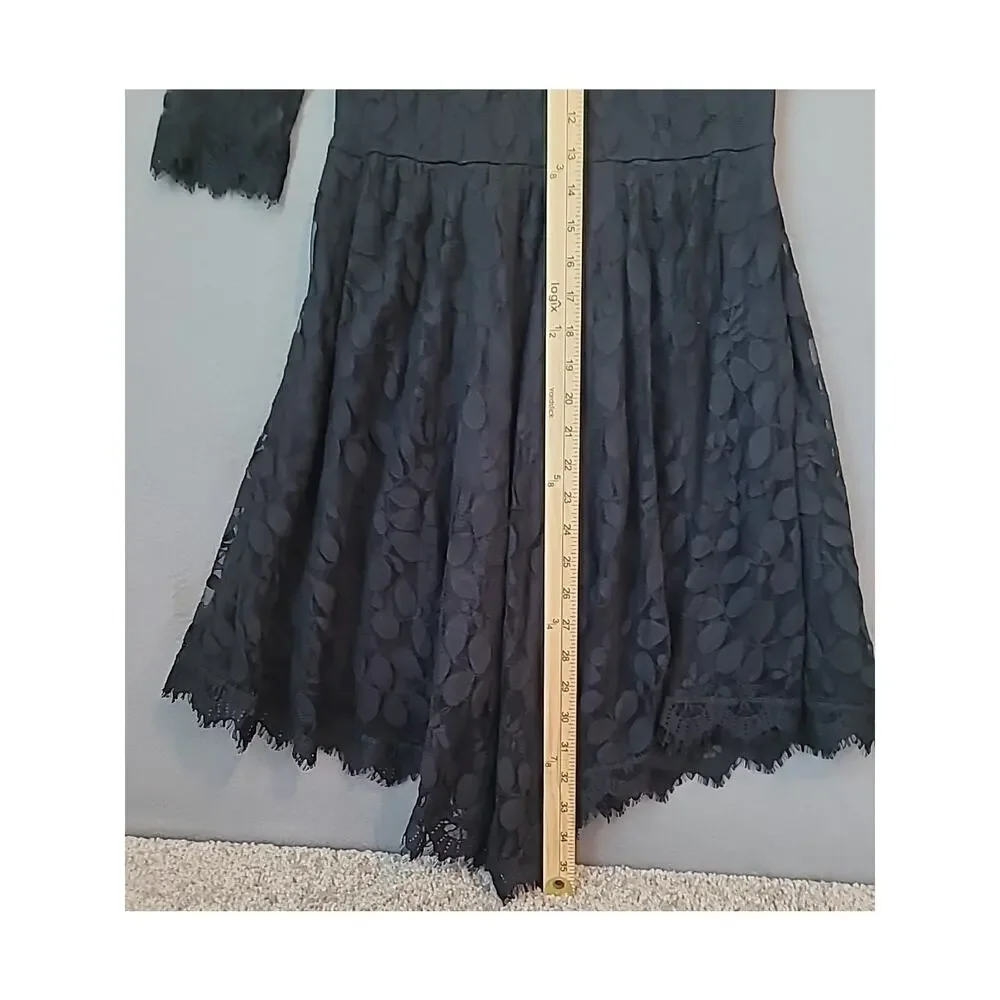 Free People Asymmetrical Boho Black Lace Overlay Long Sleeve Mini Dress Small